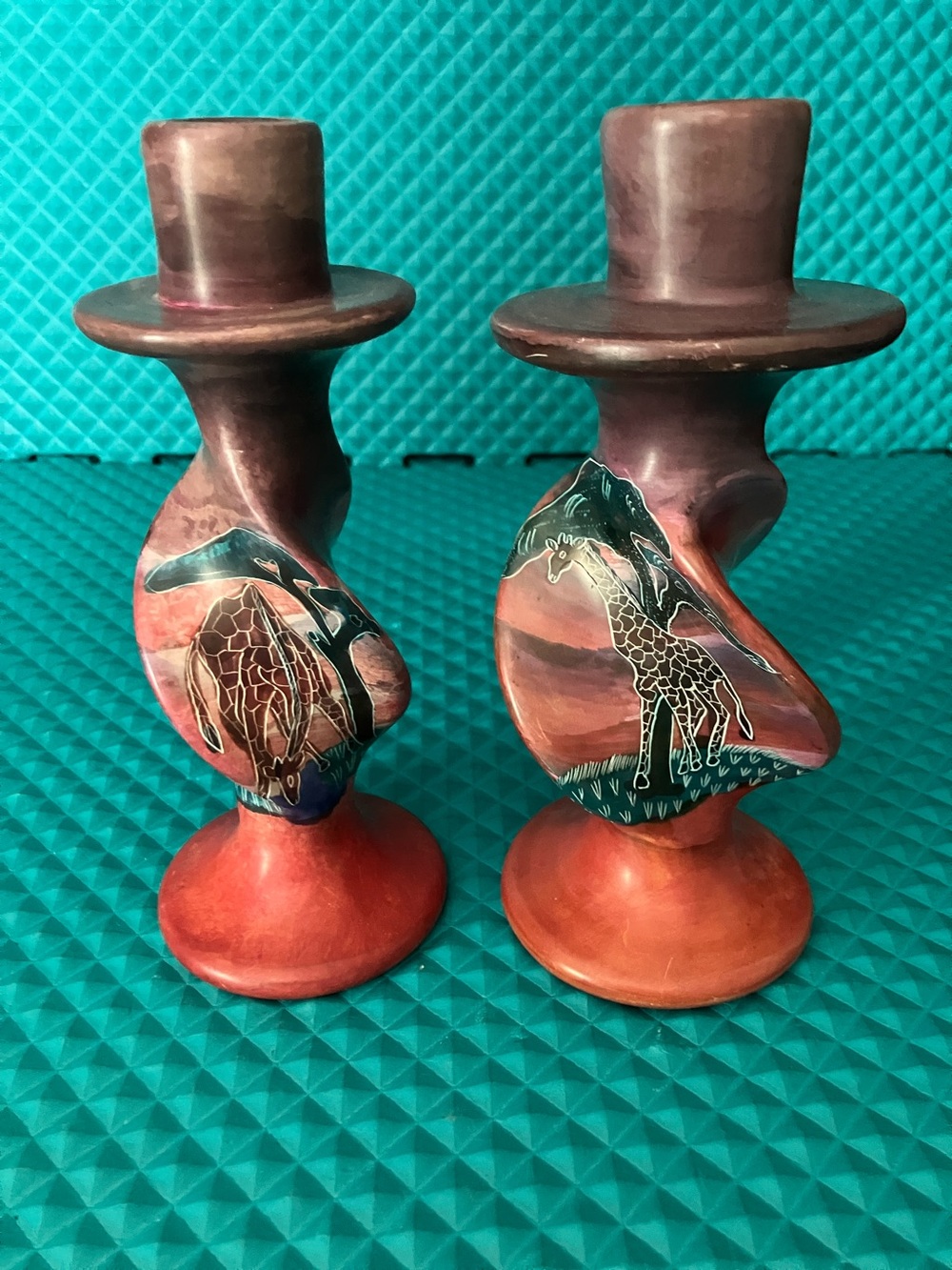 Vintage hand-carved Kisii soapstone candlestick holder | Set Of Two from Kenya